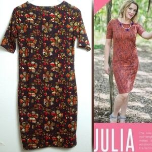 Lularoe Julia Bodycon Dress Size Small S Navy Yellow Floral Form Fit